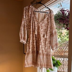 Cleobella Cream and Brown Long Sleeve Dress